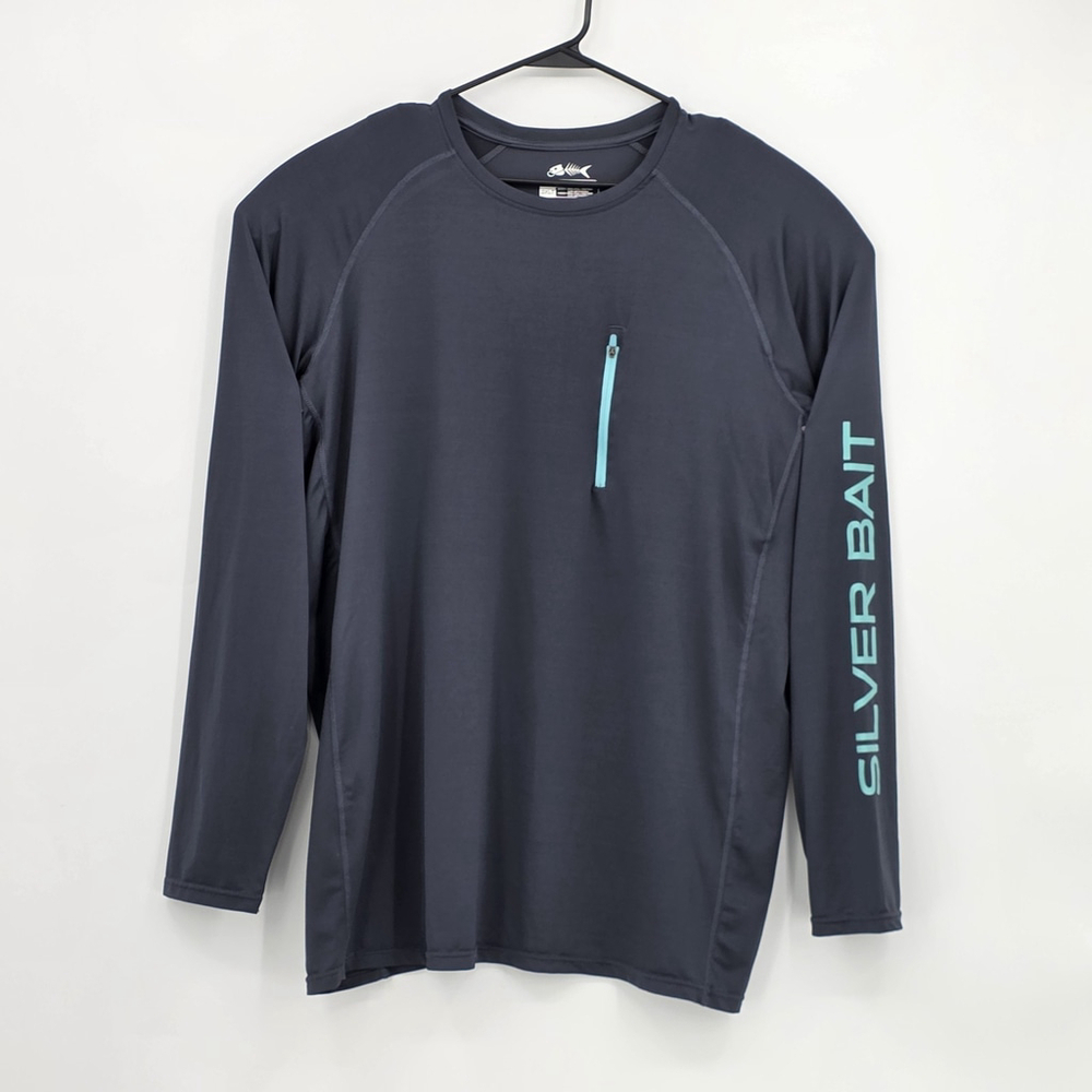 Gorp Silver Bait Performance Shirt Men’s 2XLT Blue Fishing Pocket Long Sleeve